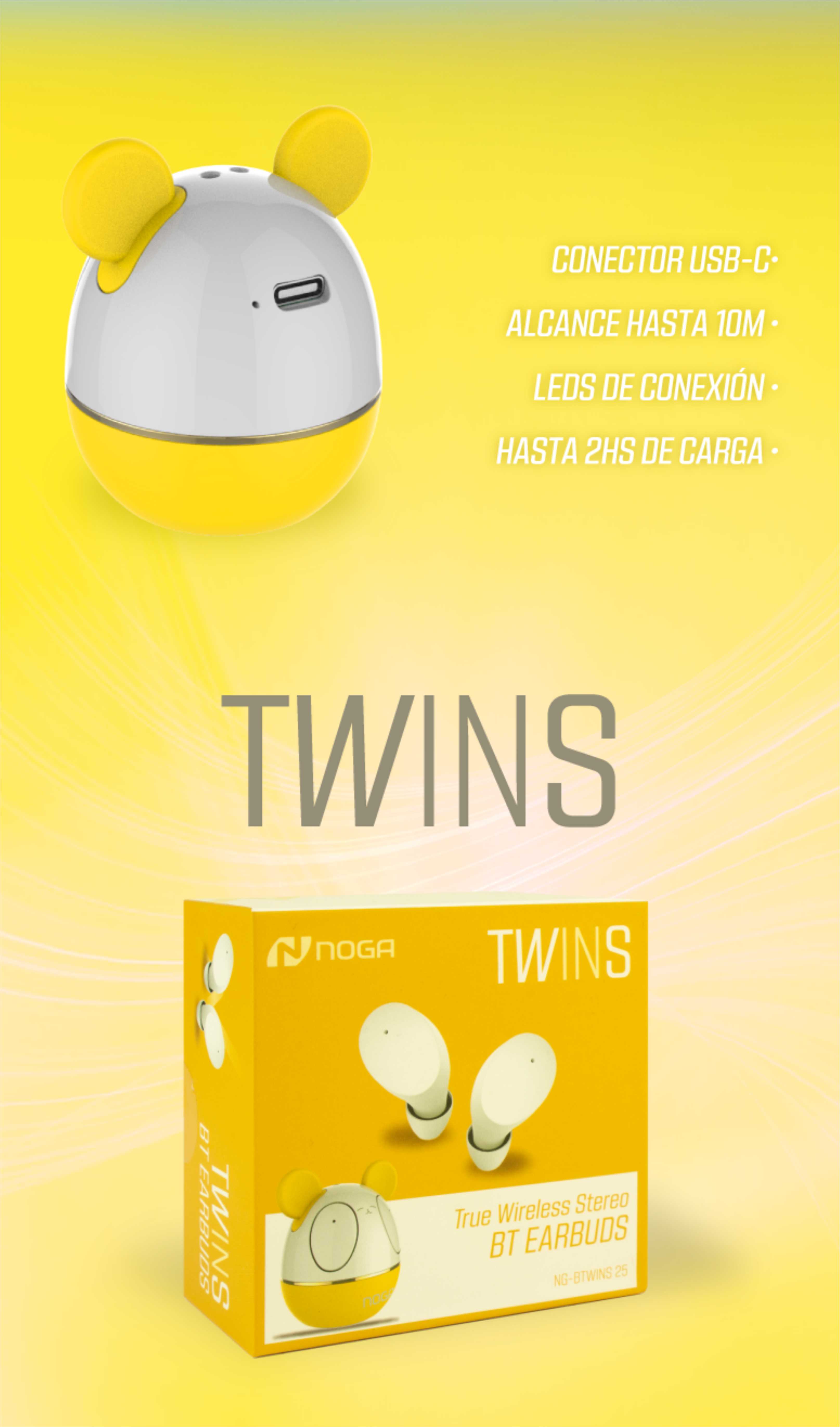 AURICULAR IN EAR BLUETOOTH NOGA NET NG-BTWINS25 AM AMARILLO KIDS MICKEY - AURICULAR08784