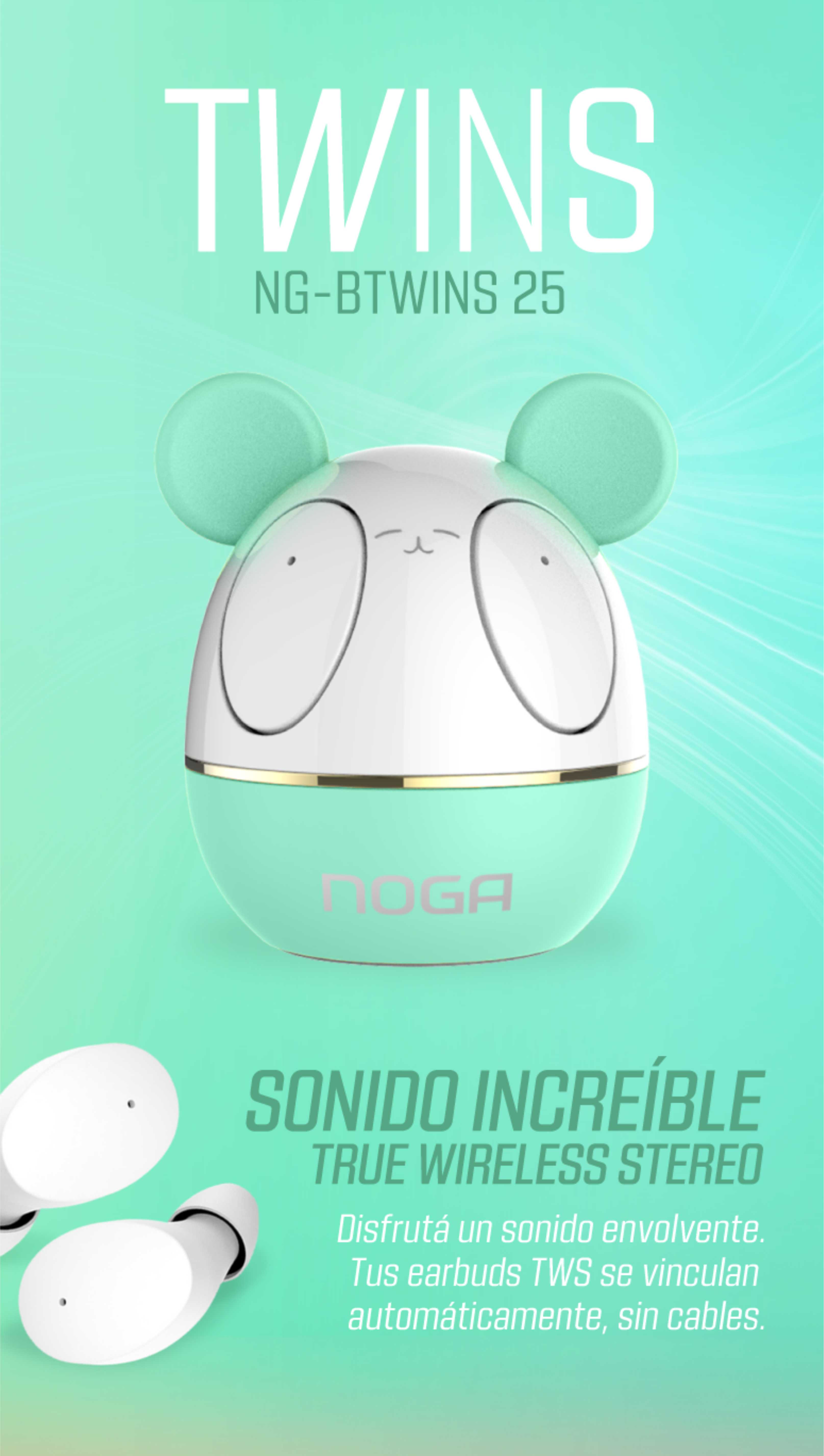 AURICULAR IN EAR BLUETOOTH NOGA NET NG-BTWINS25 VR VERDE KIDS MICKEY - AURICULAR08787