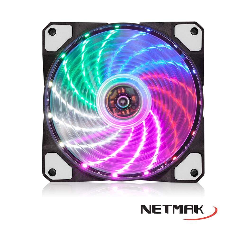 COOLER 120X120X25 3PI CON 15 LEDS RGB NM-12RGB NETMAK