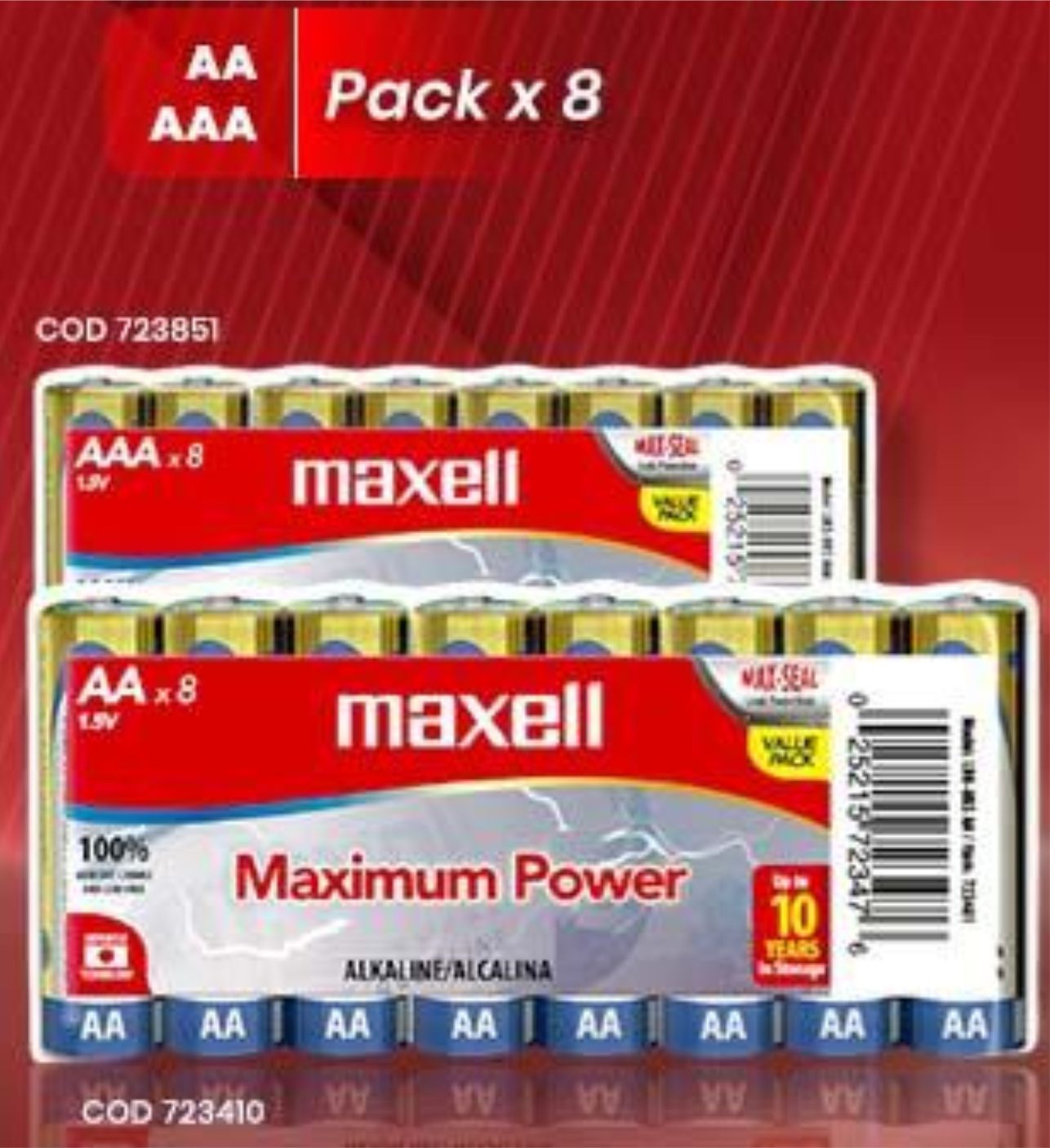 PILAS ALCALINA MAXELL AA LR03 PACK X8 - 723481 - PILA08810