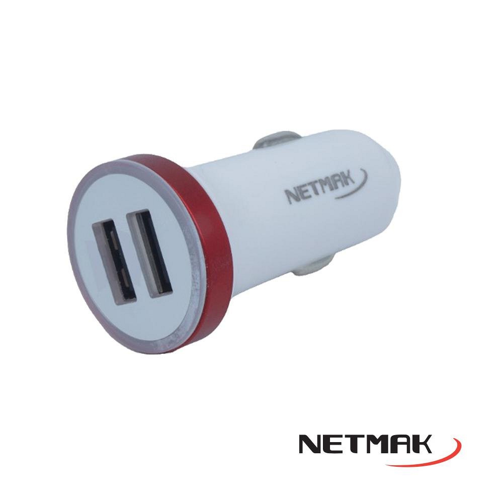 CARGADOR 12V A 2 USB H 2.1 AMP NM-UCC3-R ROJO NETMAK - CARGA08816
