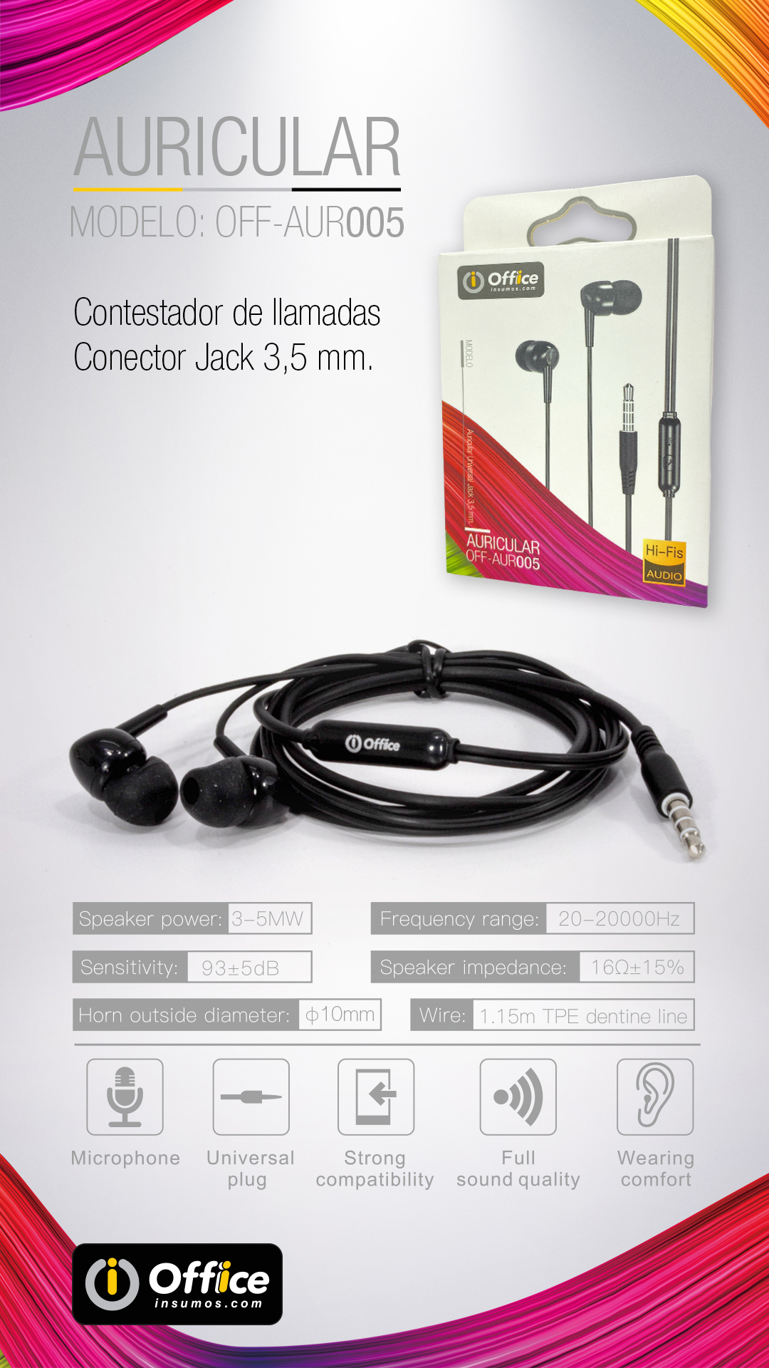 AURICULAR IN EAR OFFICE OFF-AUR005 NEGRO MANOS LIBRES - AURICULAR08852