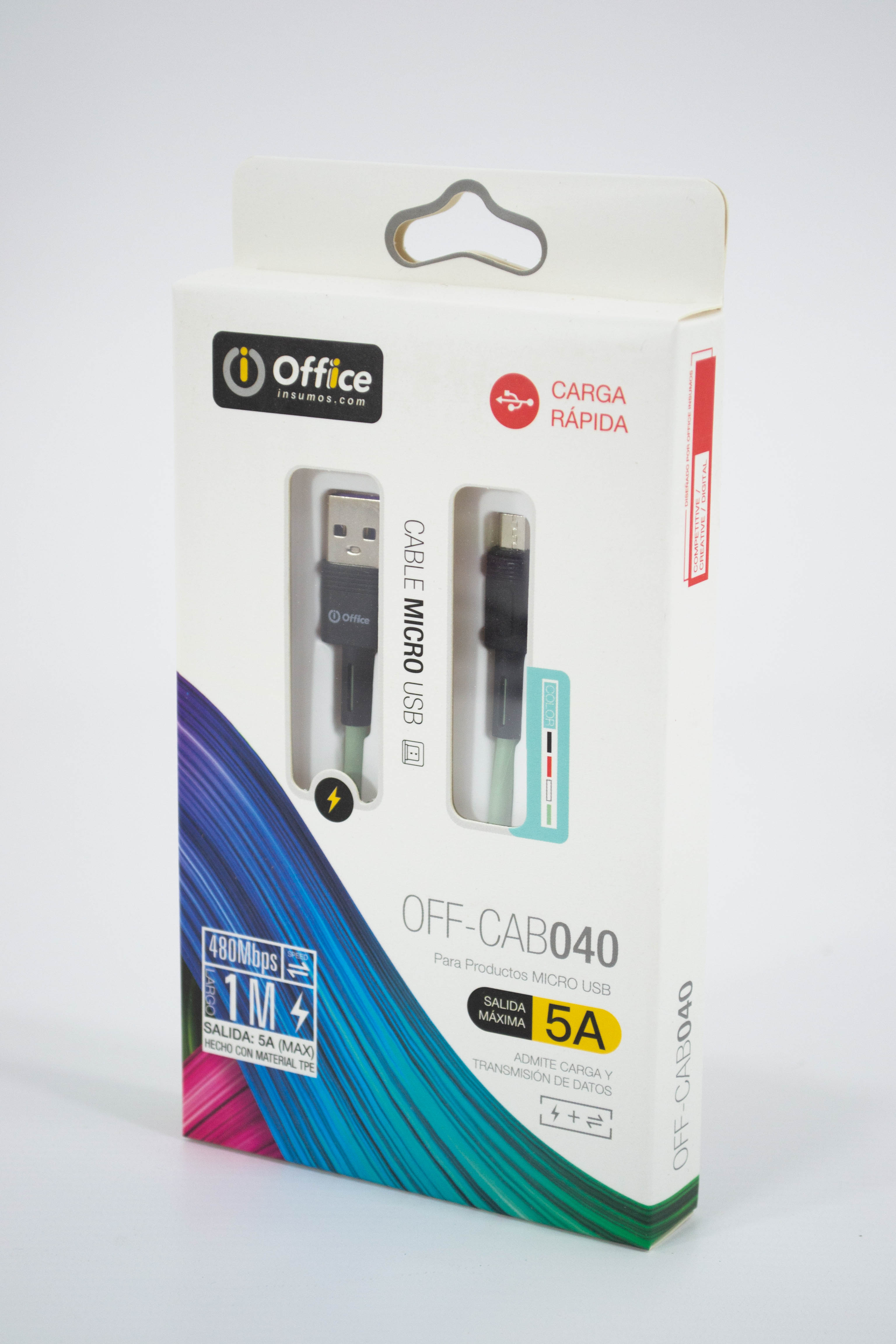 CABLE USB 2.0 A MICRO USB 1.00 MTS OFF-CAB040 5.0 AMP NEGRO