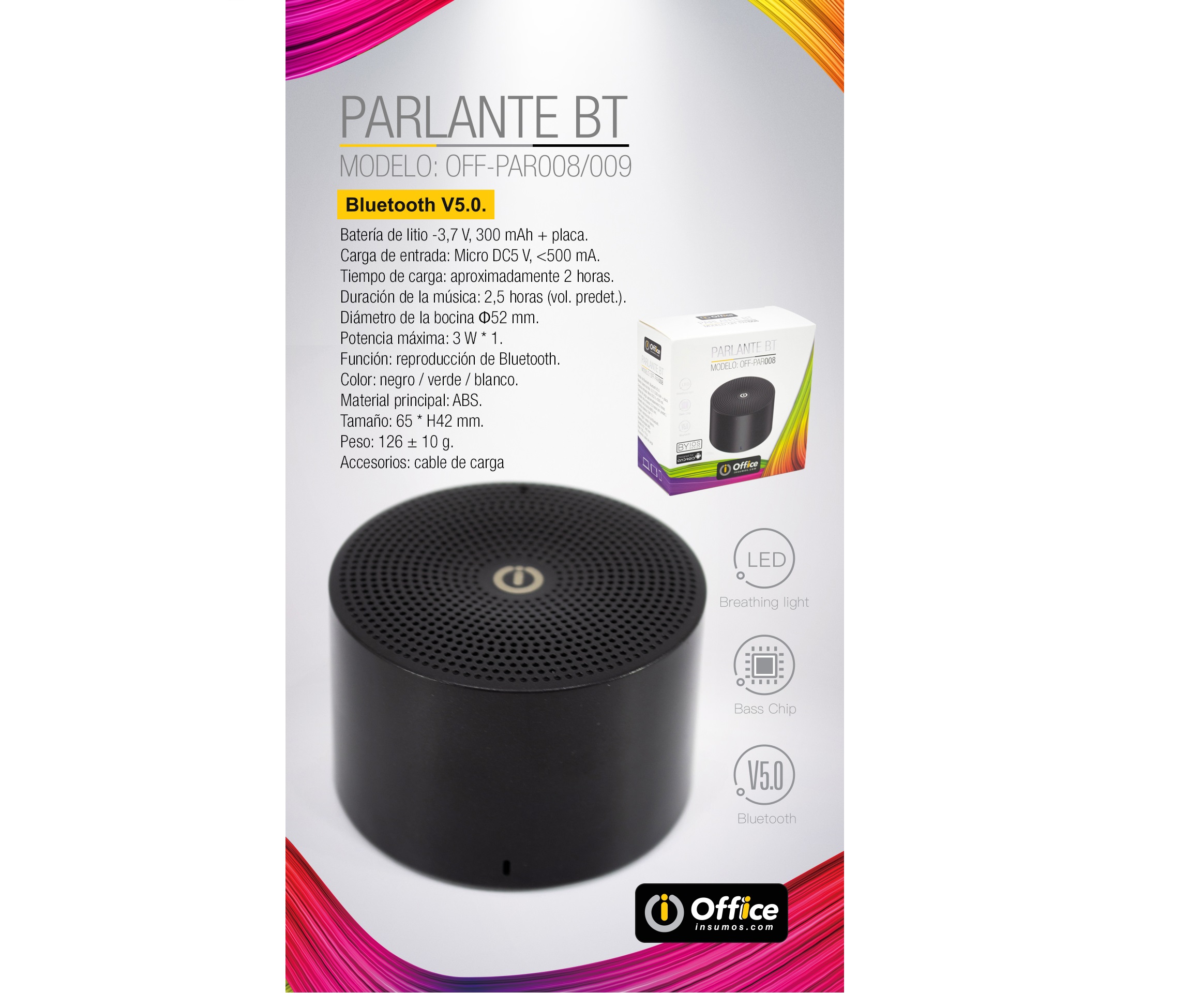 PARLANTES AUDIO BT ALIM BATERIA OFF-PAR008 NEGRO - PARLANTE08865