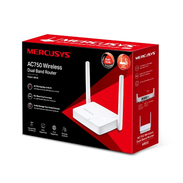 ROUTER INALÁMBRICO MR20 DUAL BAND  AC750 2 ANT MERCUSYS BY TPLINK