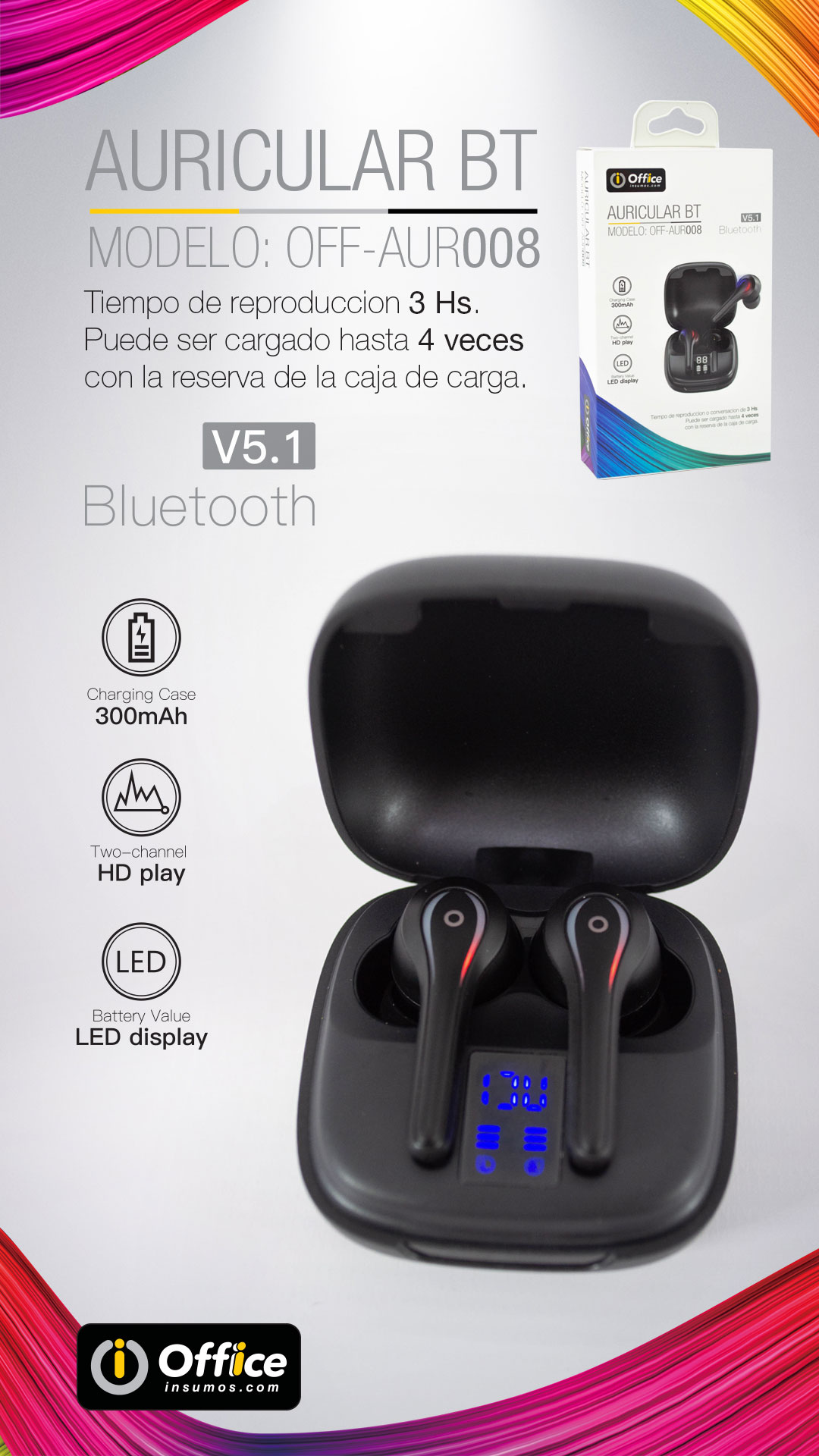 AURICULAR IN EAR   BLUETOOTH OFF-AUR008 NEGRO          TWS TWIN OFFICE