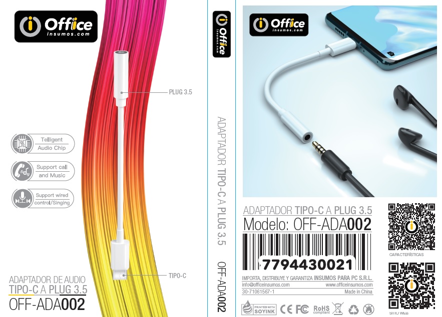 ADAPTADOR TIPO C A PLUG 3.5 (H) OFF-ADA002 OFFICE - ADAPTADOR09007