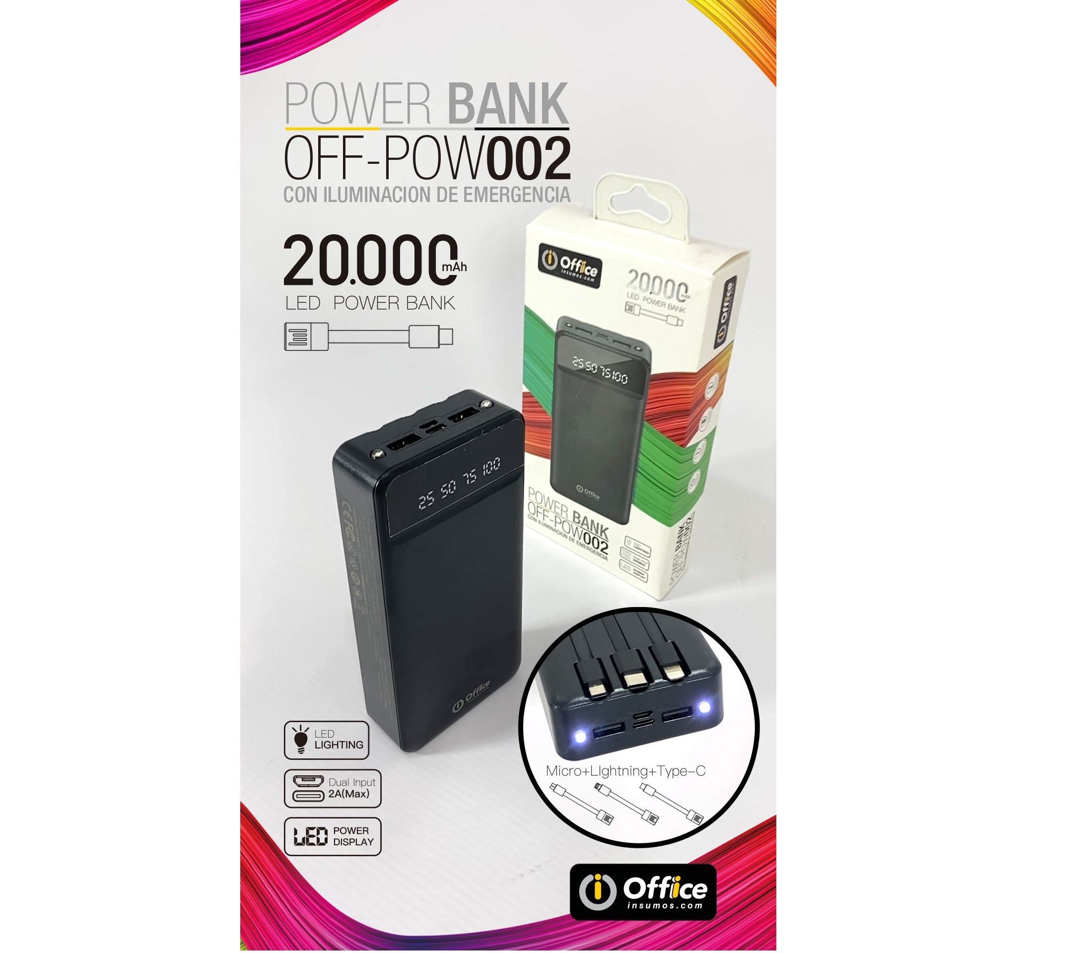 CARGADOR PORTABLE 20.000 MAH OFF-POW002 OFFICE POWER BANK - CARGADOR09012
