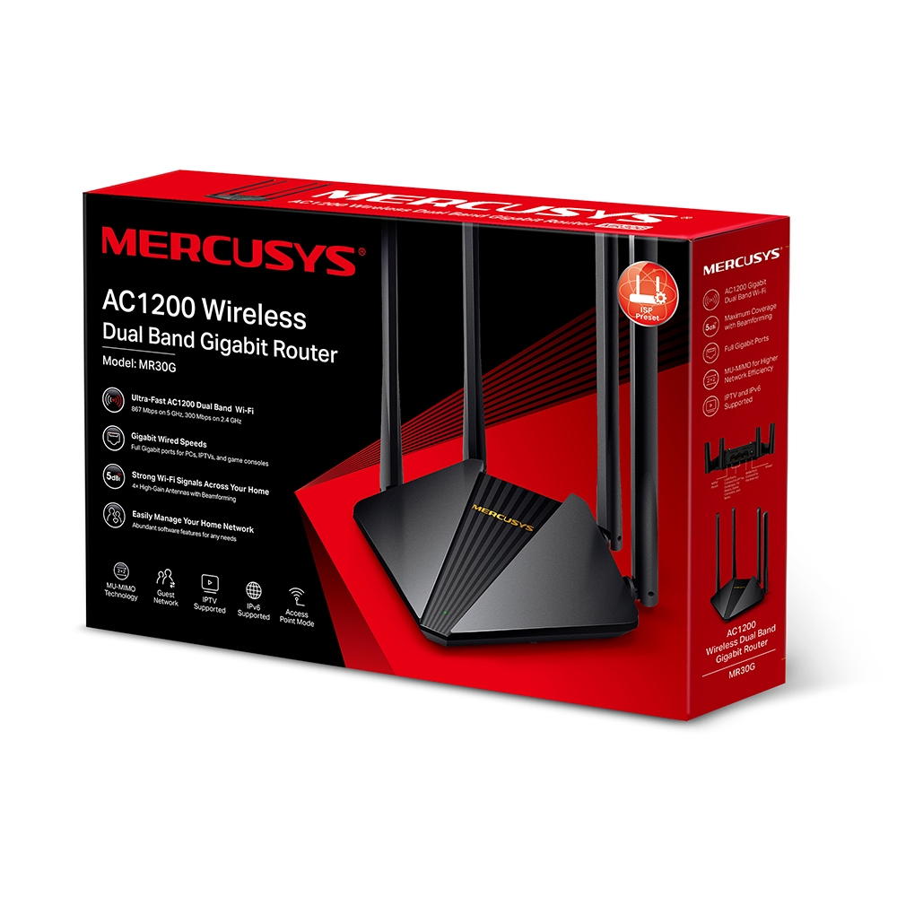 ROUTER INALÁMBRICO MR30G GIGABIT AC1200 4 ANT MERCUSYS BY TPLINK - ROUTER09044