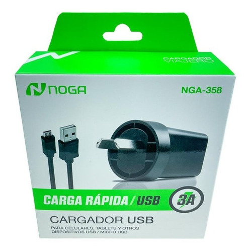 CARGADOR 220V A MICRO USB NGA-358 3.0 AMP 15W CON CABLE MICRO- NOGA NET