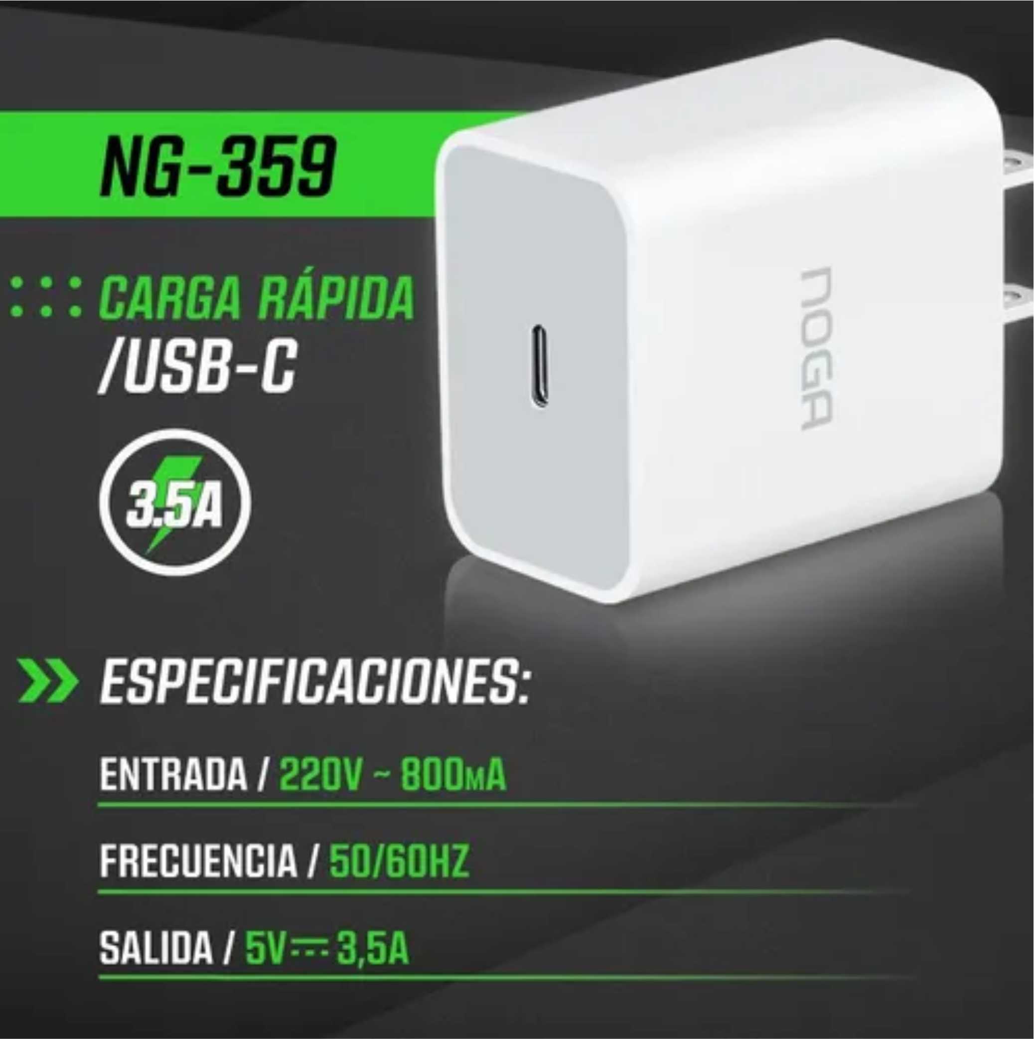 CARGADOR 220V TIPO C DE CARGA RÁPIDA NG-359 - NOGA NET - CARGADOR09059