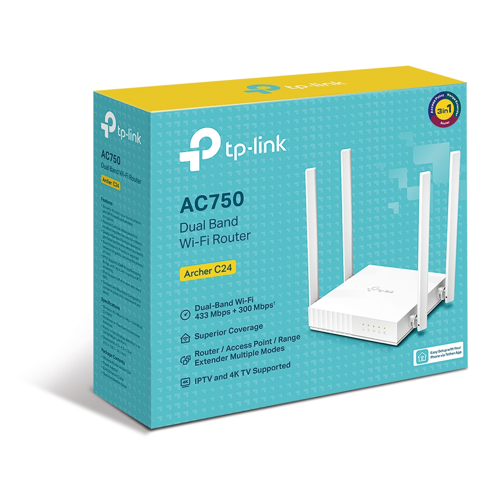 ROUTER 4 P+WIFI DUAL BAND (ARCHER C24 AC750) 4 ANTENAS AGILE CFG WIRELESS - TP-LINK
(9474) - ROUTER09067