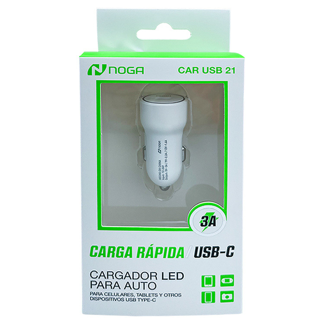 CARGADOR 12V A TIPO-C 3A 20W CAR USB 21 S/CABLE - NOGA NET
TYPE-C - CARGADOR09081