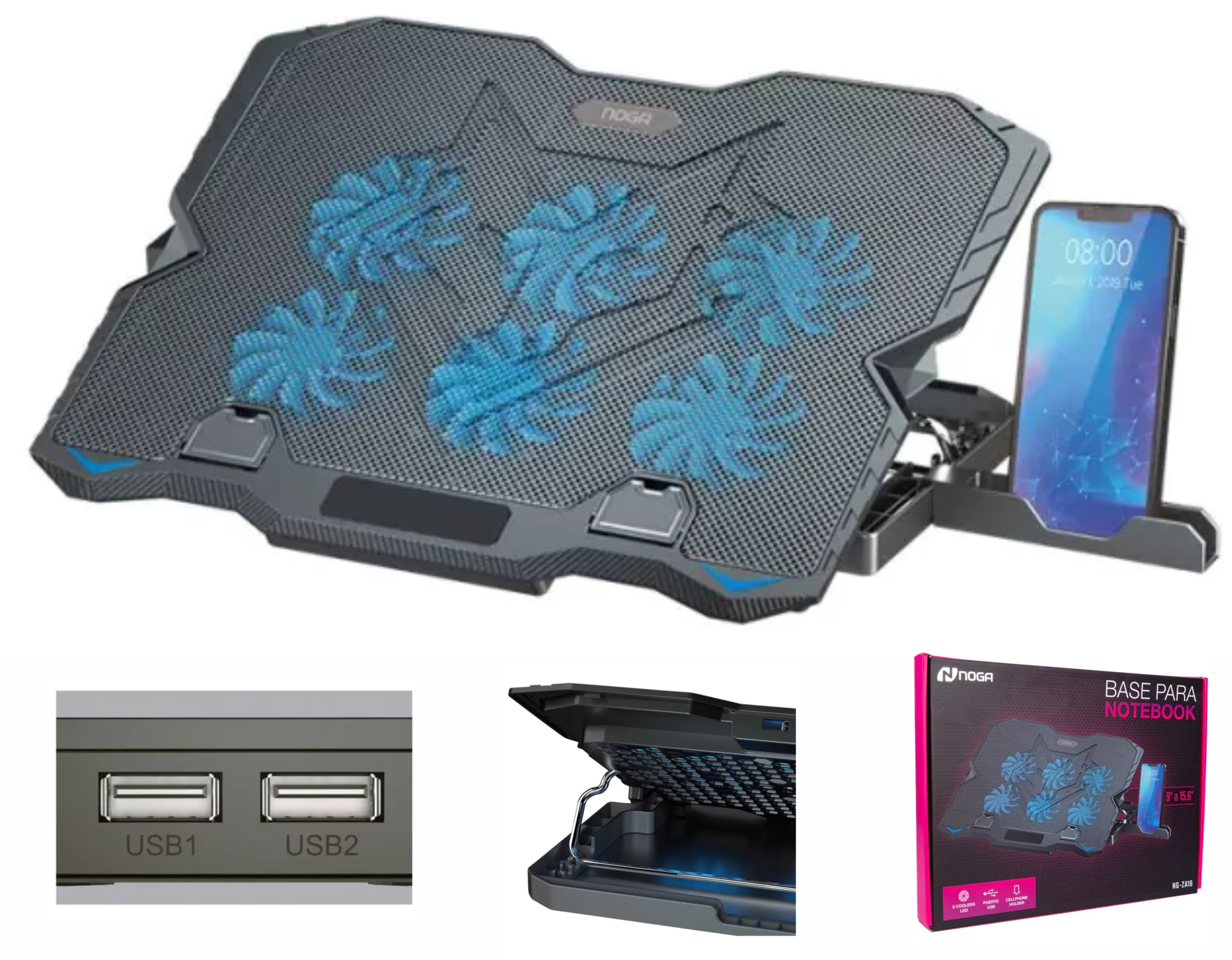 BASE PARA NOTEBOOK NG-ZA16 C/ 6 COOLERS + DISPLAY LCD - NOGA NET
