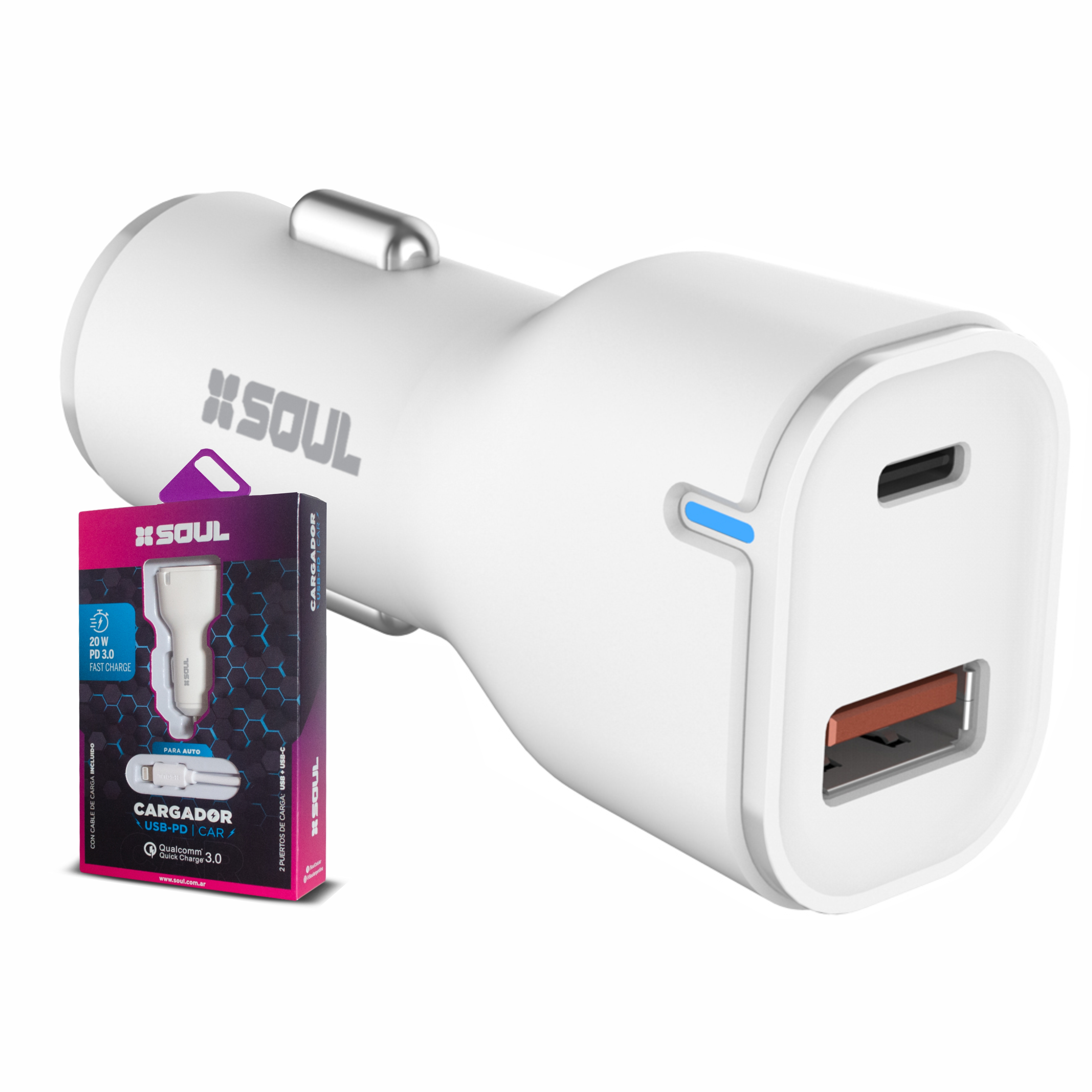 CARGADOR 12V A 1 USB+PD CARGA RAPIDA C/ CABLE LIGHTNING- SOUL
CAQ-USBDUALPDL - CARGADOR09152
