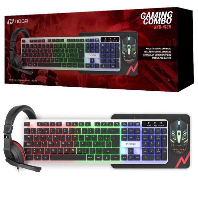 TECLADO + MOUSE + AURIC + PAD GAMER NKB-413N 4 EN 1 COMBO - NOGA NET - TECLADO09206