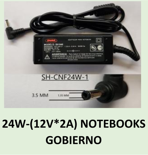 CARGADOR NOTEBOOK SH-CNF24W-1 BANGHO/CX/NOTEBOOK GOBIERNO 12V/2A  3.5X1.35MM