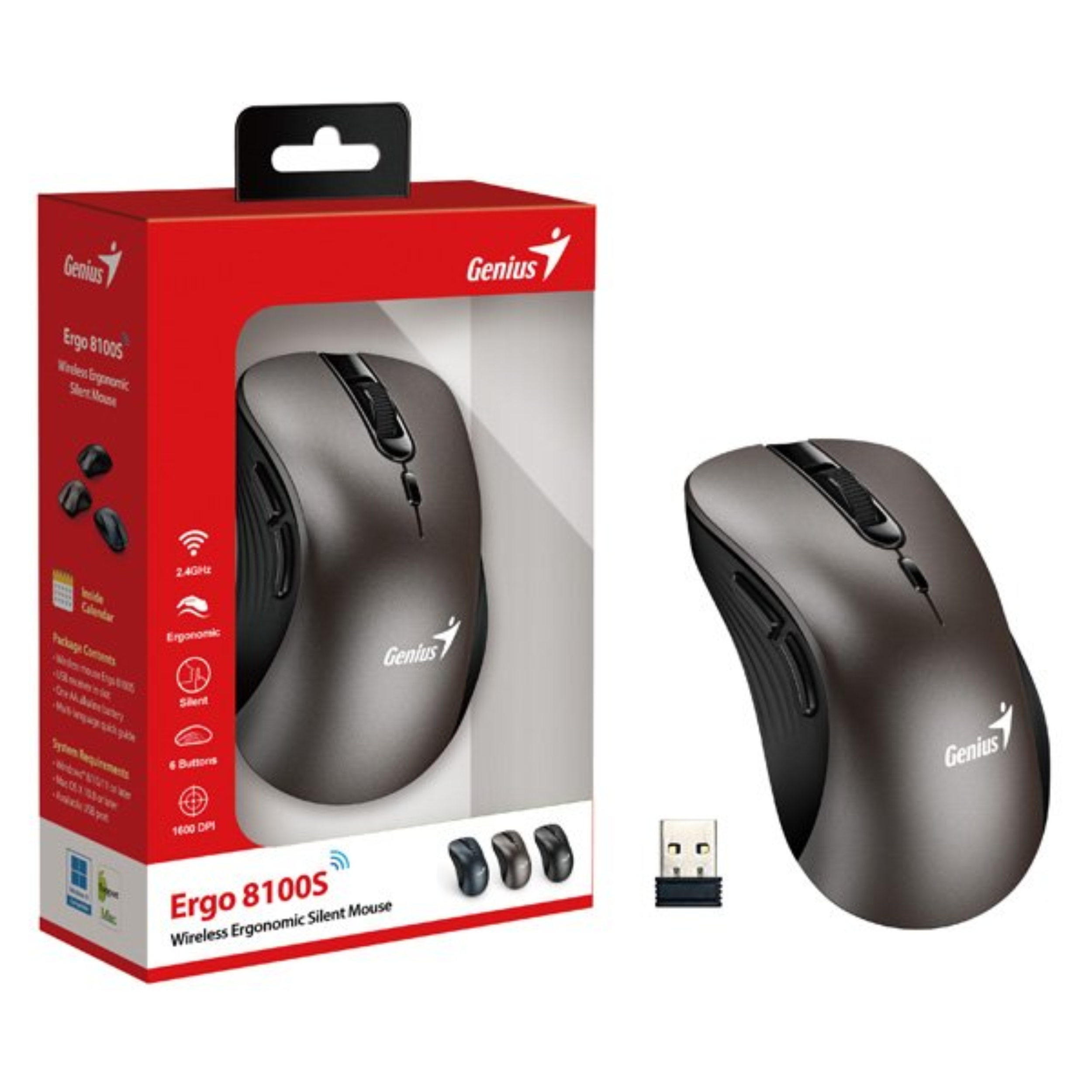 MOUSE USB WIRELESS ERGO 8100S CHAMPAGNE TITANIUM GENIUS 31030040402 - MOUSE09418