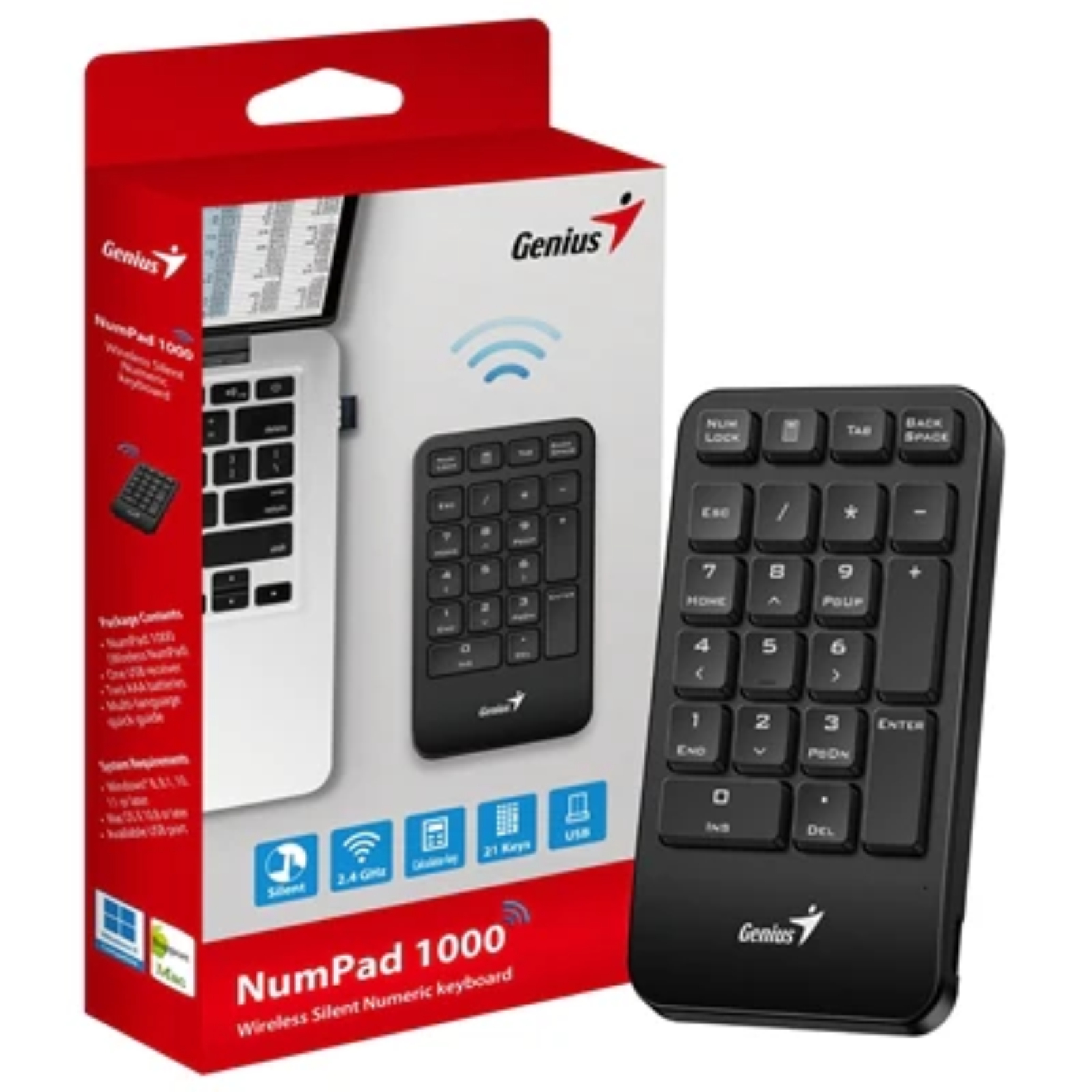 TECLADO WIRELESS NUMERICO NUMPAD 1000,BLK,2.4GHZ GENIUS
31320003400 - TECLADO09427