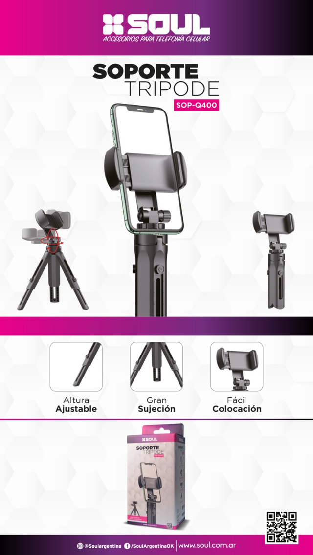 TRIPODE SOPORTE UNIV.360° Q400 NEGRO SOP-Q400 - SOUL - TRIPODE09441
