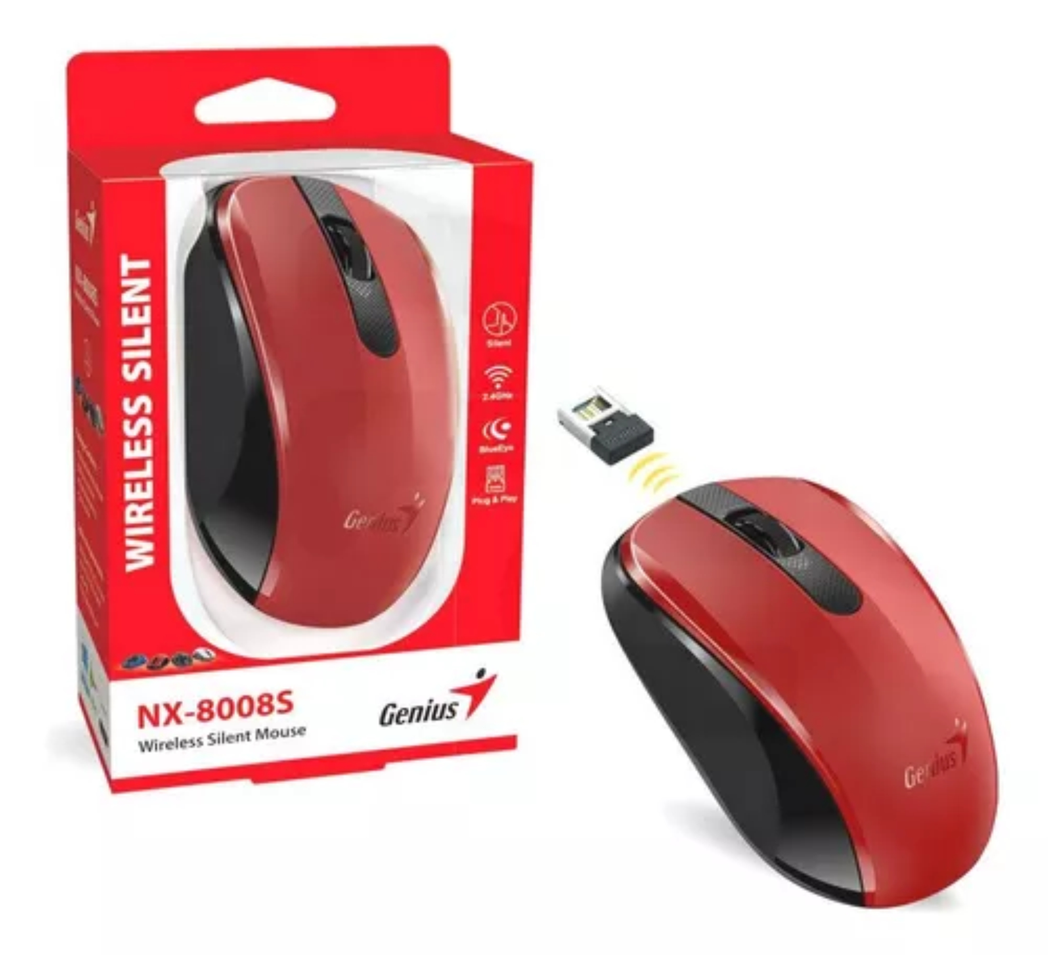 MOUSE USB WIRELESS NX-8008S ROJO GENIUS 31030028401 - MOUSE09503