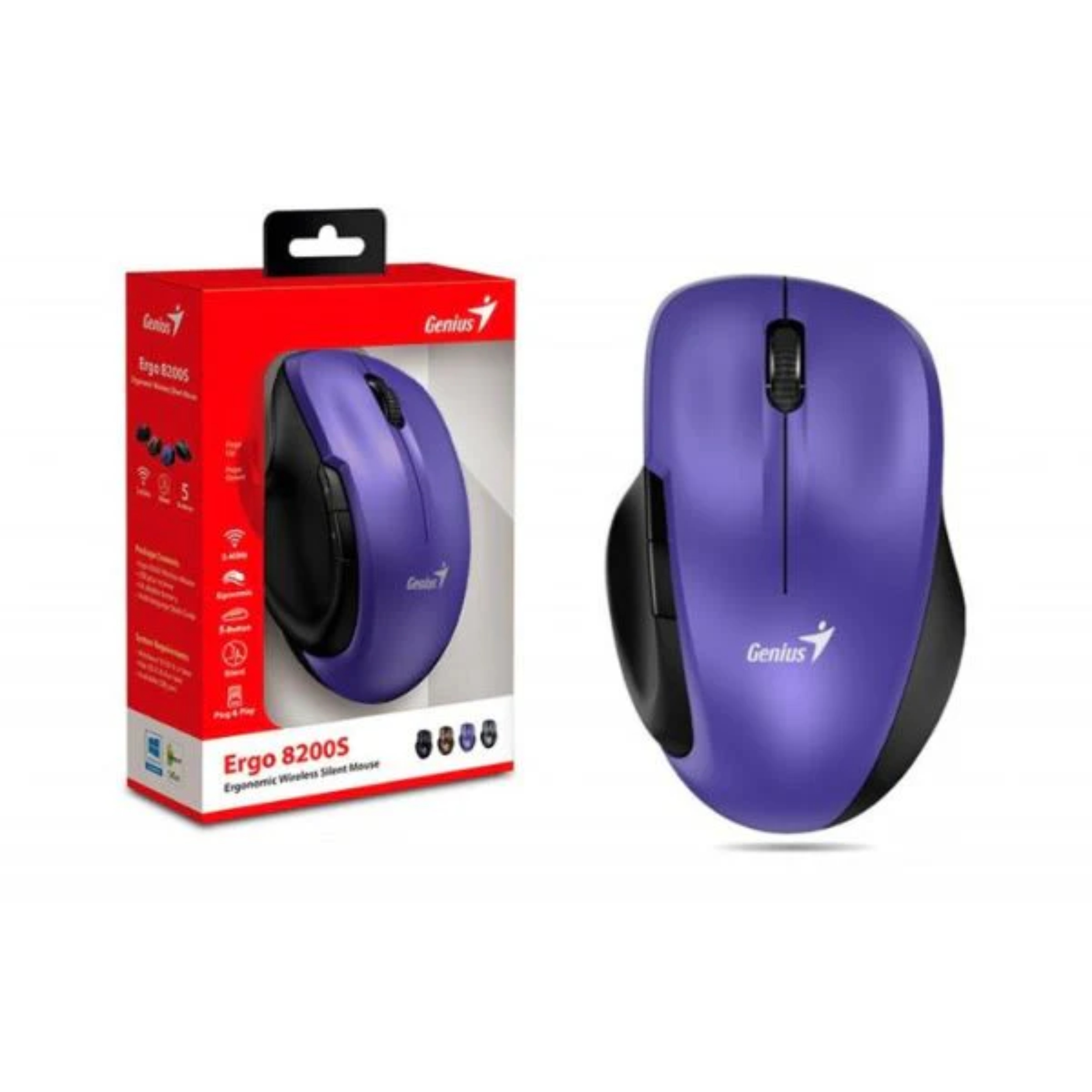 MOUSE USB WIRELESS ERGO 8200S PURPURA GENIUS 31030029402 - MOUSE09508