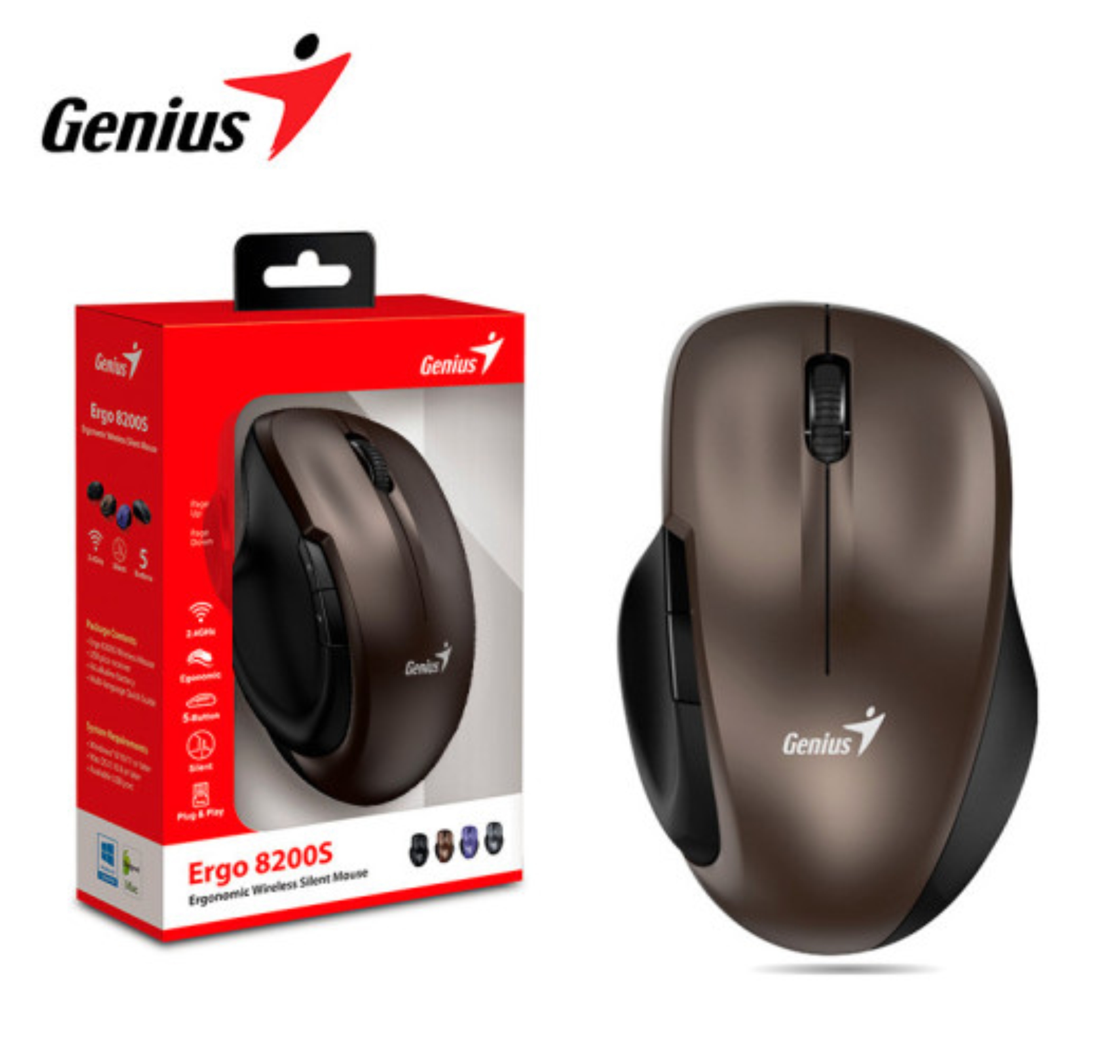 MOUSE USB WIRELESS ERGO 8200S CHOCOLATE GENIUS     31030029403 - MOUSE09509