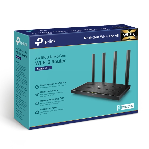 ROUTER 4 P+WIFI DUAL BAND ARCHER AX12 AX1500)  4 ANTENAS WIRELESS  - TP-LINK
 (0875)