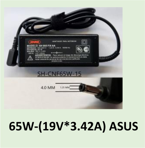 CARGADOR NOTEBOOK SH-CNF65W-15 ASUS 19V/3,42A - 4.0 X 1.35 MM