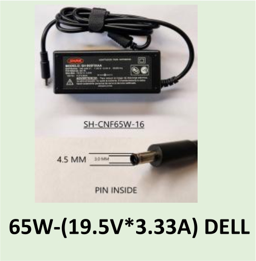 CARGADOR NOTEBOOK SH-CNF65W-16 DELL 19,5V/3,33A - 4.5 X 3.0 MM