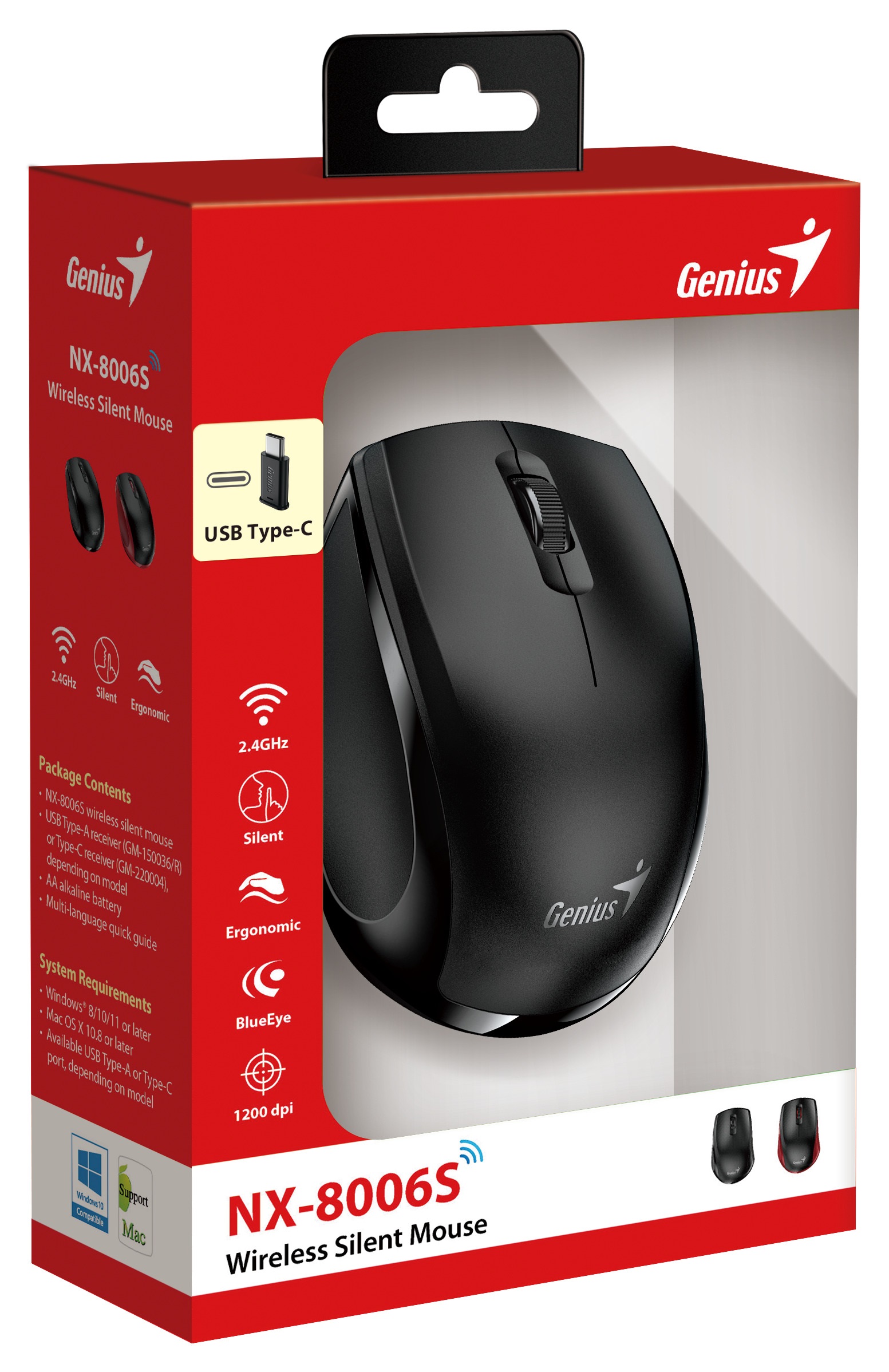 MOUSE TIPO C WIRELESS NX-8006S SILENCIOSO NEGRO GENIUS
 31030036400 - MOUSE09637