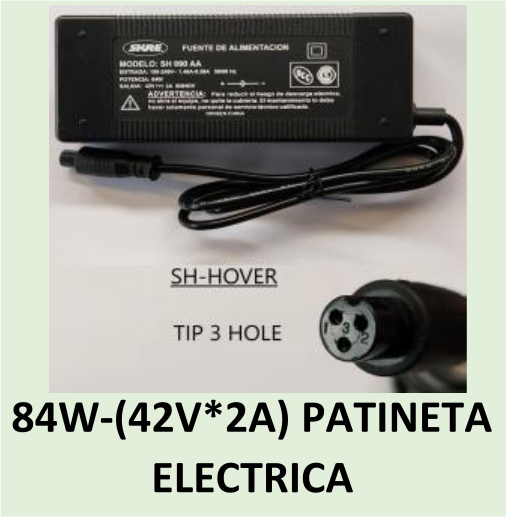 CARGADOR PATINETAS ELECTRICAS SH-HOVER 84W 42V/2A  - TIP 3 HOLESHURE