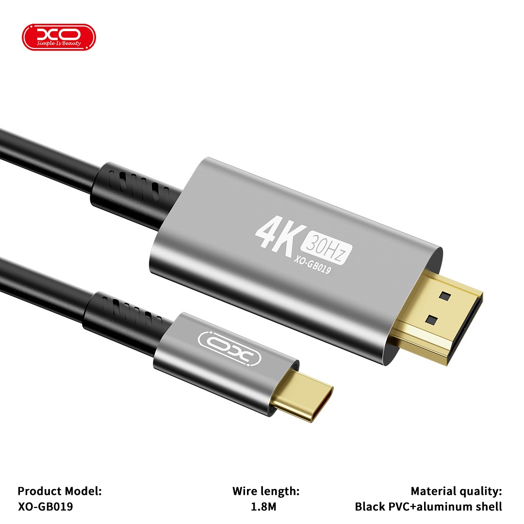 CABLE TIPO C A HDMI 4K XO-GB019 1.80 MTS CONVERSOR DE VIDEO