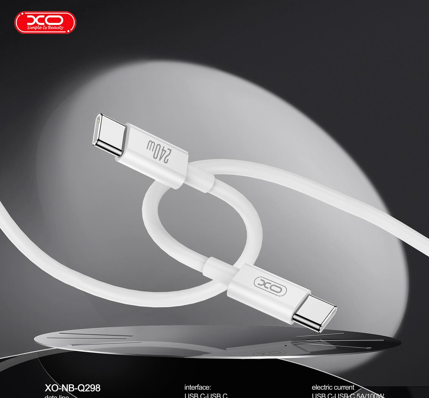 CABLE TIPO C A TIPO C 1.0 MTS XO-NB-Q298 DATA CABLE 240W BLANCO