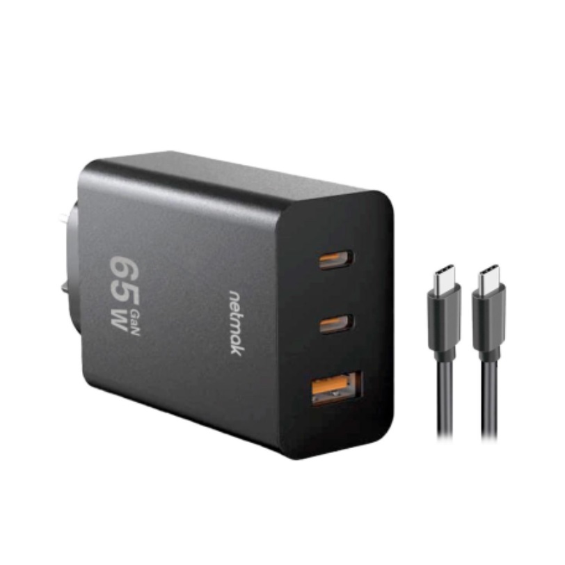 CARGADOR 220V A USB + 2 USB C 13.0 AMP NM-CP42 65W + CABLE USB C