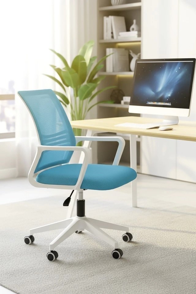 SILLA ERGONÓMICA DE OFICINA SC-01CL CELESTE/BLANCO - NOGANET