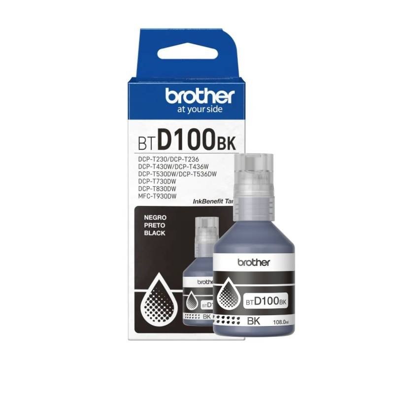 TINTA BROTHER BTD100BKM NEGRO 108ML ULTRA ALTO RENDIMIENTO 7500 PÁG. 
IMPRESORAS MULTIFUNCION MFC-T930DW, DCP-T830DW, DCP-T730DW, DCP-T530DW, DCP-T430W Y DCP-T230