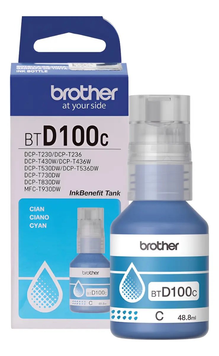 TINTA BROTHER BTD100CME CYAN 48.8ML ULTRA ALTO RENDIMIENTO 5000 PÁG. 
IMPRESORAS MULTIFUNCION MFC-T930DW, DCP-T830DW, DCP-T730DW, DCP-T530DW, DCP-T430W Y DCP-T230