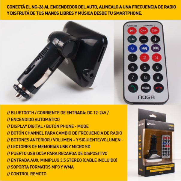 SINTONIZADOR MP3 P/AUTO NG-26 DISPLAY LEE USB+SD - NOGA NET - MP304449