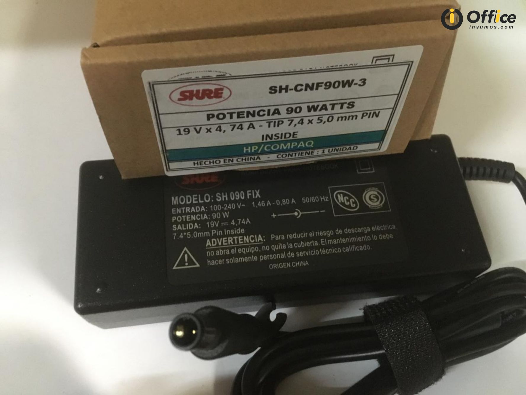 CARGADOR NOTEBOOK SH-CNF90W-3 HP/COMP - 19V/4,74 AMP - 7.4 X 5.0 MM PIN INSIDE - CARGADOR04861