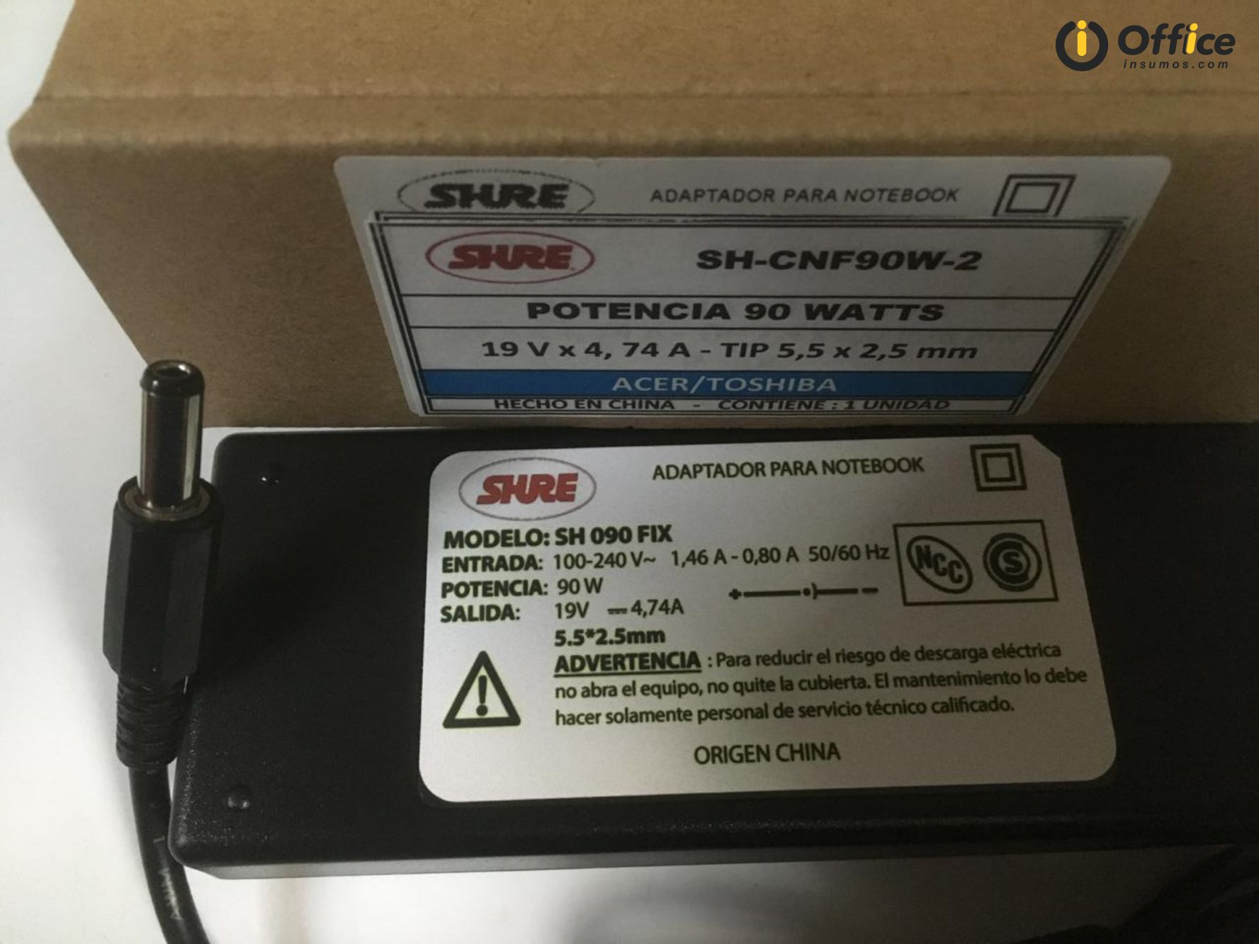 CARGADOR NOTEBOOK SH-CNF90W-2 ACER/TOSHIBA / ASUS/ LENOVO 19V/4,74 AMP - 5.5 X 2.5 MM - CARGADOR05045