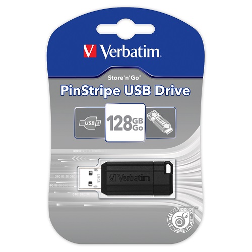 PEN DRIVE 128 GB PINSTRIPE NEGRO 49071 VERBATIM