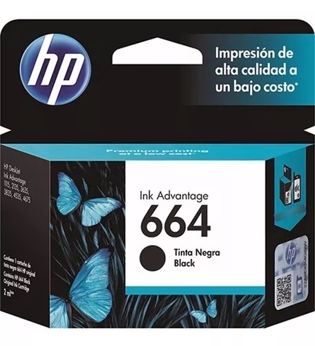 CART HP F6V29AL (#664) NEG 2 ML ORIGINAL DESKJET 1115, 2135, 3635, 3775, 3835, 4535, 4675  / F6V29AL 2675 - 664B-O