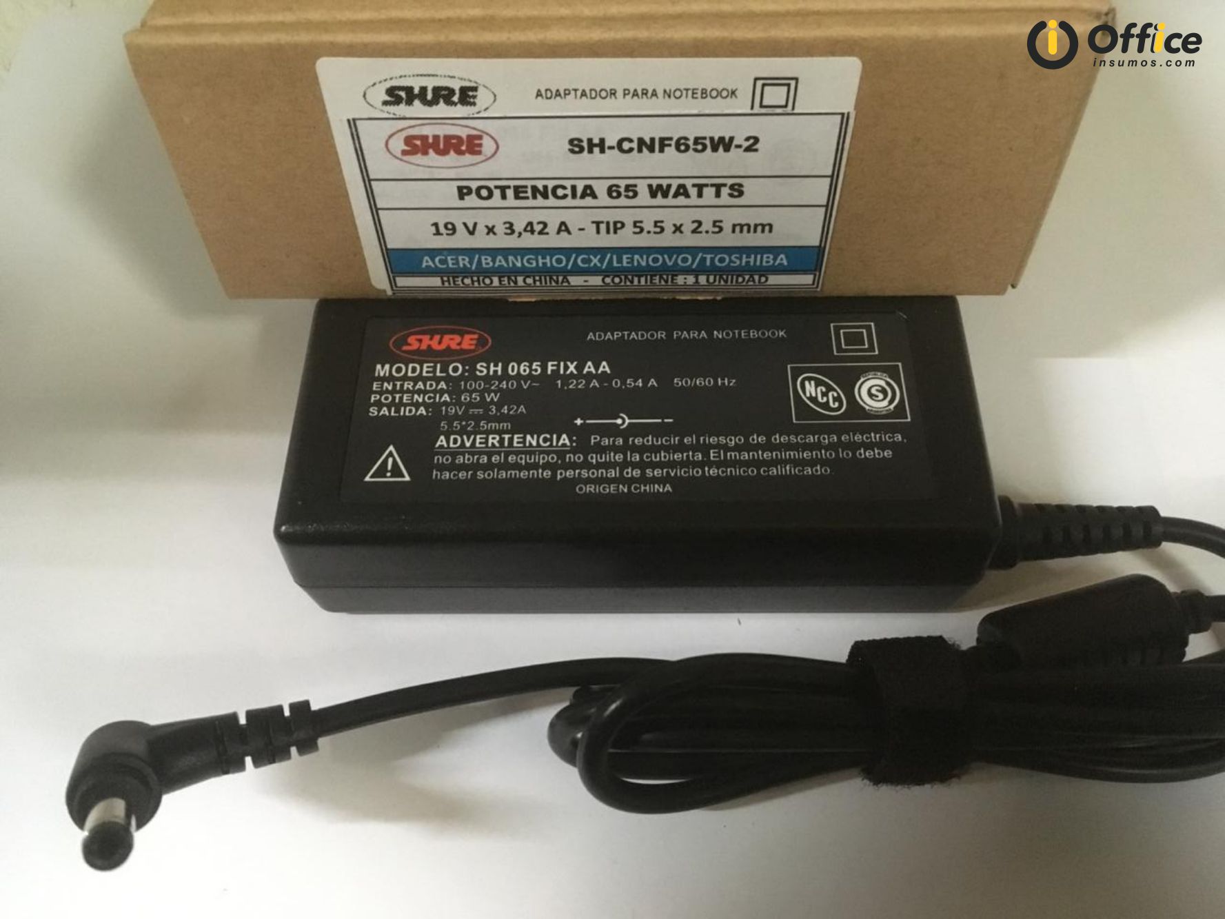 CARGADOR NOTEBOOK SH-CNF65W-2 LENOVO, ACER, BANGHO, TOSHIBA, CX, BGH 19V 3.42 AMP TIP 5.5 X 2.5 MM - CARGADOR05900