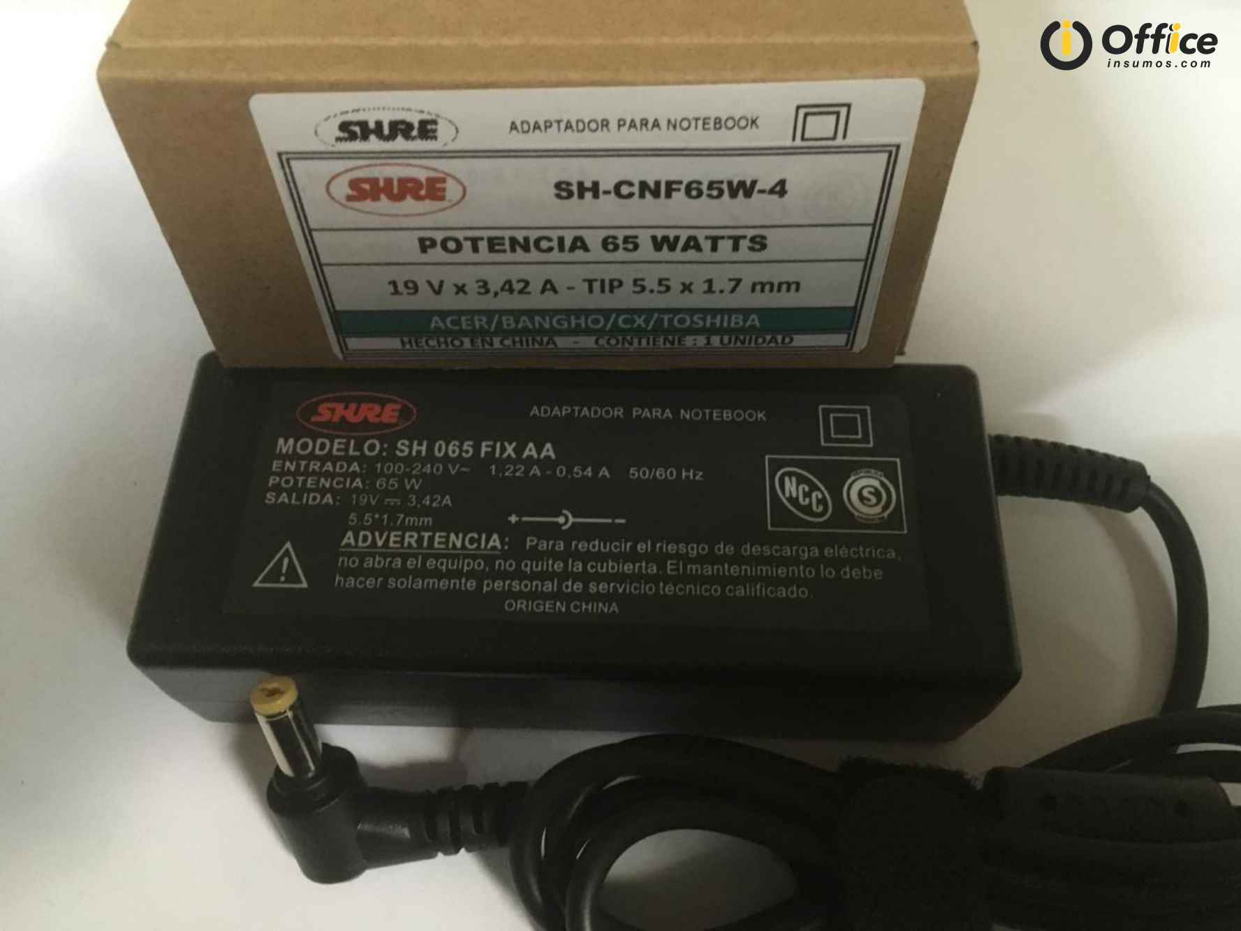 CARGADOR NOTEBOOK SH-CNF65W-4 LENOVO,ACER, BANGHO,TOSHIBA, CX, BGH 19V 3.42 AMP TIP 5.5 X 1.7 MM - CARGADOR05901
