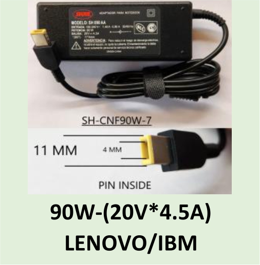CARGADOR NOTEBOOK SH-CNF90W-7 LENOVO, IBM 20V/4,50A - 11 X 4 MM PIN INSIDE