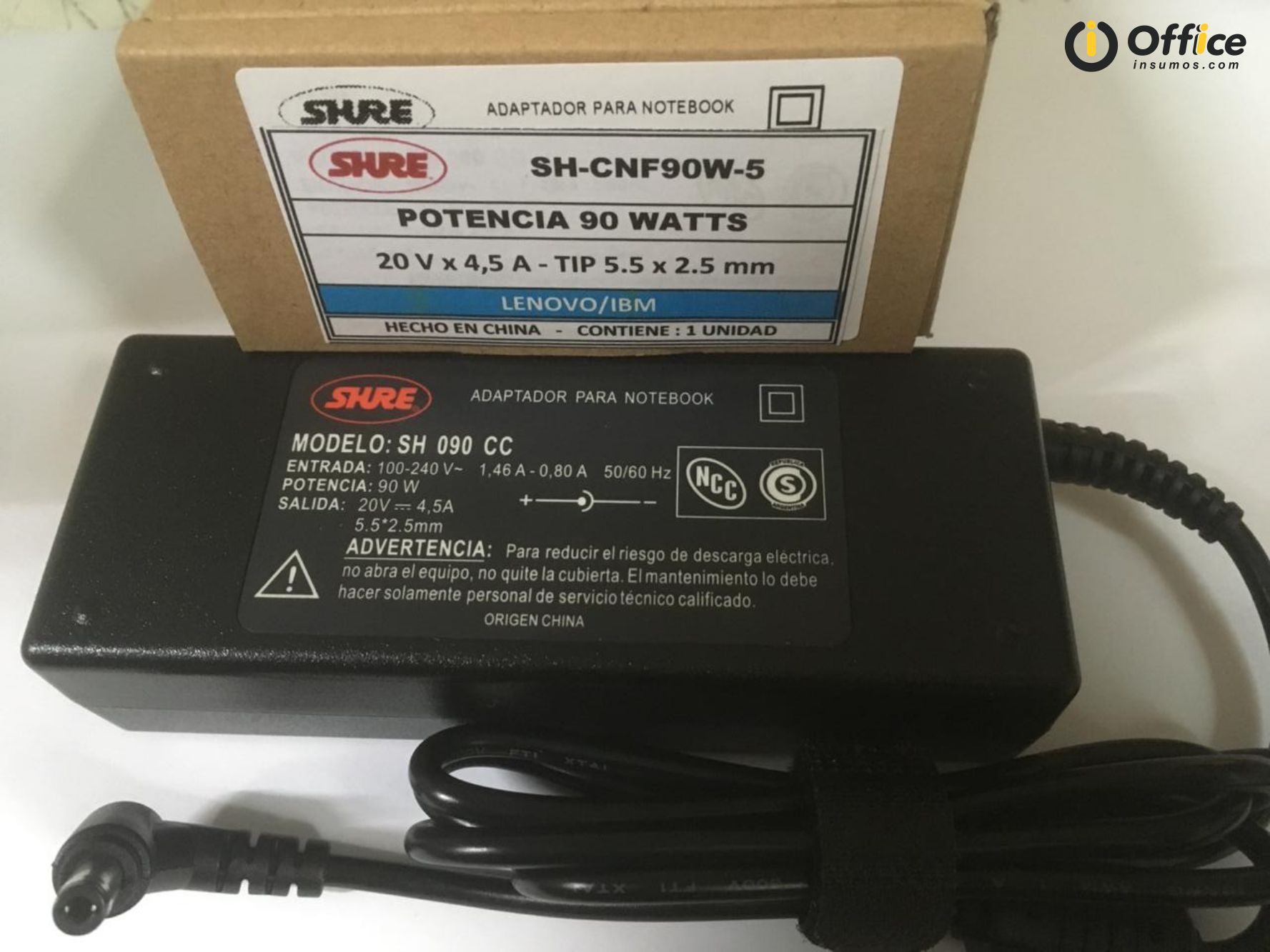 CARGADOR NOTEBOOK SH-CNF90W-5 ACER /LENOVO /IBM 20V/4,50A - 5.5 X 2.5 MM - CARGADOR06528