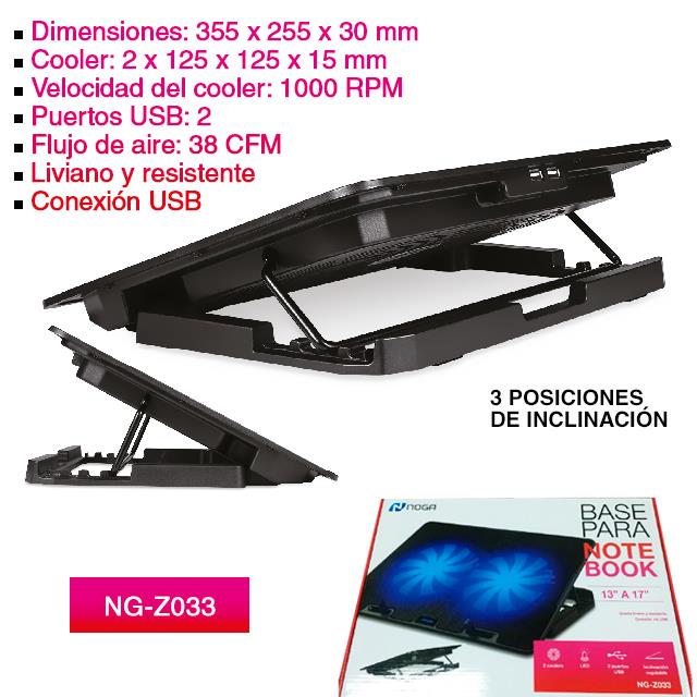 BASE PARA NOTEBOOK NG-Z033 - 2 COOLER DE 3 A 17` - NOGA NET - BASE07274