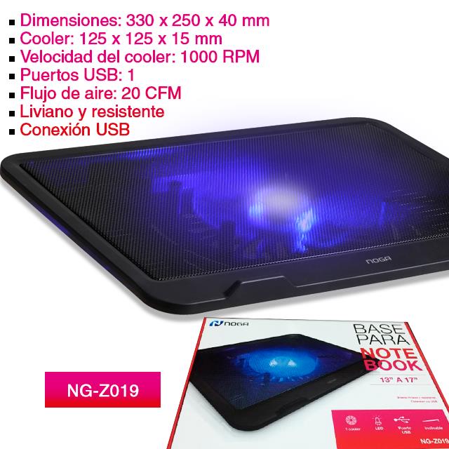 BASE PARA NOTEBOOK NG-Z019  - 1 COOLER DE 3 A 17` - NOGA NET