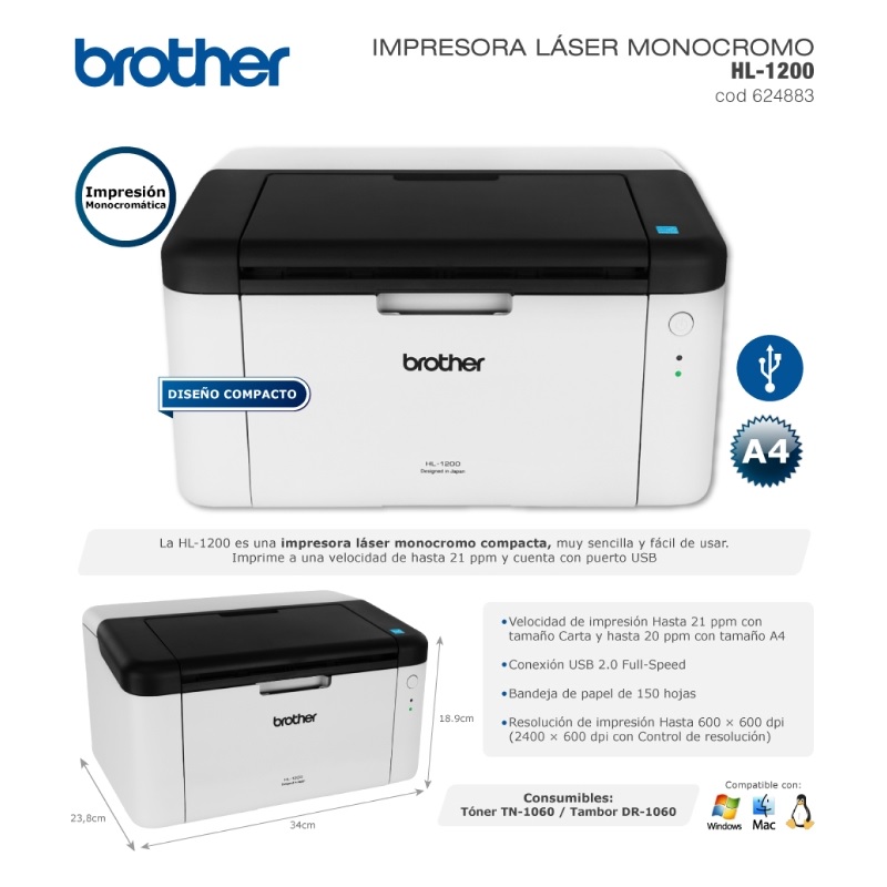 IMPRESORA LASER BROTHER HL-1200 - IMPRE07307
